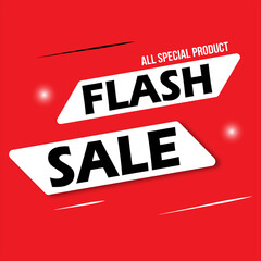 flash sale business poster with white ribbon. Clean text on red background