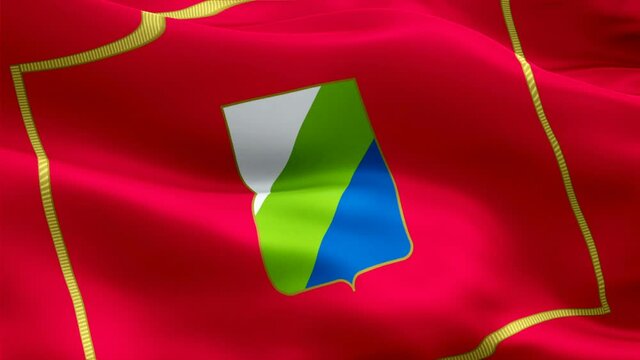 Abruzzo region flag waving in wind video footage Full HD. Realistic Abruzzi L'Aquila Flag background. Abruzzo Flag Looping Closeup 1080p Full HD 1920X1080 footage. Abruz Italy region flags Full HD
