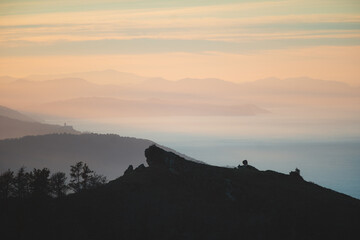 Mountain layers during a soft and peaceful dusk in Basque Country coast