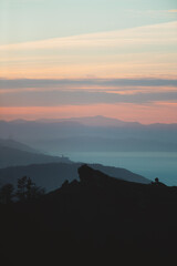 Mountain layers and silhouettes during a soft and peaceful dusk in Basque Country coast