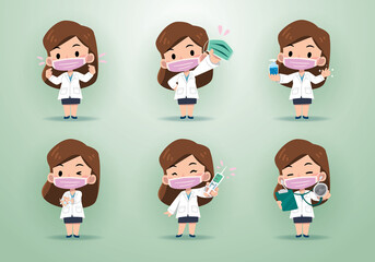 set of doctor character wearing medical mask