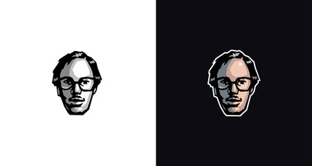 Male logo face portrait programmer, IT guy vector template illustration vintage design 