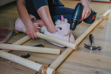 Gender Equality Feminism Girl Working With Hammer Screwdrivers At Home Handwork At Home Male Work...