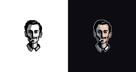 Male logo smoking face guy portrait vector template illustration vintage design 