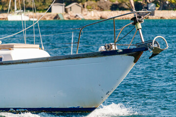 Naklejka premium Old sailboat's bow detail. Intentional grainy look with ND filter