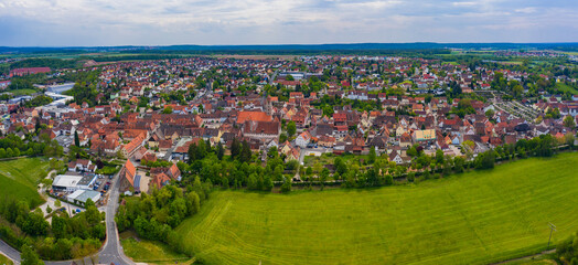 Fototapeta na wymiar Aerial view of the city Langenzenn in Germany, Bavaria on a sunny spring day 