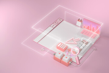 3d rendering of laptop and website.