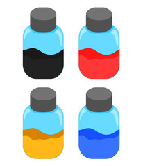 Vector illustration set of ink in a bottle for printer and pen