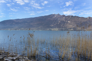 Alpes mountains natural lake Bourget panoramic view Savoie region France 