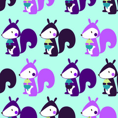 cute squirrel animal pattern vector illustration. Fabric, wrapping paper, wallpaper, packaging.