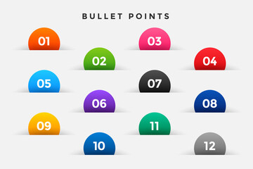 bullet points numbers set in half circle style - obrazy, fototapety, plakaty