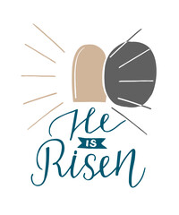 Hand lettering He is risen with open womb.