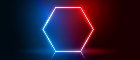 hexagonal neon frame in blue and red color