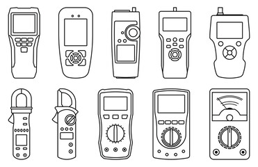 Network tester and electric measuring tools. Thin line vector