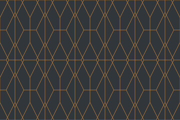 Seamless, abstract background pattern made with lines forming polygonal geometric shapes. Retro style, luxurious vector art in yellow and grey colors.