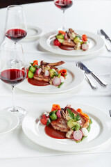 Steak on the bone. tomahawk steak On a white background. Top view. Free copy space.