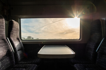 View from inside a english high speed train, travel to destination with noone on board. Trains...