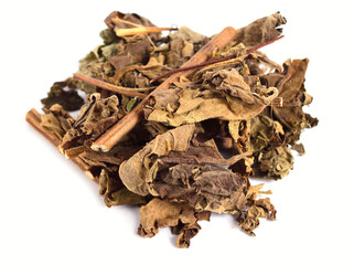 A Pile of Dried Patchouli. Isolated on White Background.