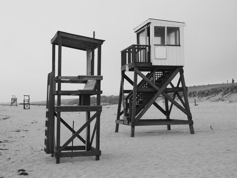 Lifeguard tower on Orleans beach in Cape Cod.