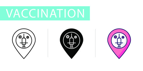 icons set, vaccination, location point 