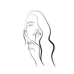 Woman Face Trendy Line Art Drawing. Female Portrait Minimalist Outline Style. Female Head Modern Trendy Illustration. Fashion Minimal Print for Beauty Logo, Print, Poster. Vector EPS 10