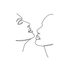 Couple Faces One Line Drawing. Couple Creative Contemporary Abstract Line Drawing. Beauty Fashion Peoples. Vector Minimalist Design for Wall Art, Print, Card, Poster.