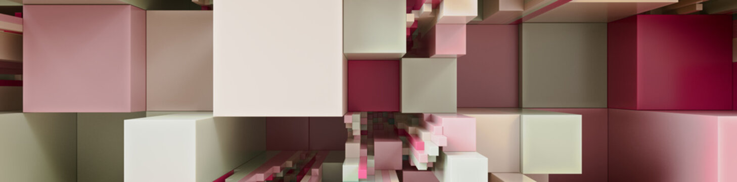 Multicolored 3D Block background. Tech Wallpaper with Pink and Tan hues. 3D Render 