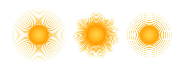 Solar radial pattern Orange abstract banner from lines Sun shape design element with a lines pattern rays Decorative sun icon solar symbol for creative design of summer spring theme Vector solar set