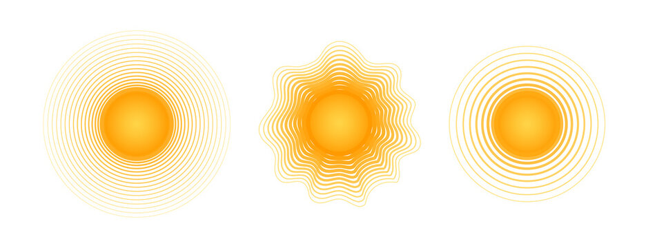 Solar radial pattern Orange abstract banner from lines Sun shape design element with a lines pattern rays Decorative sun icon solar symbol for creative design of summer spring theme Vector solar set