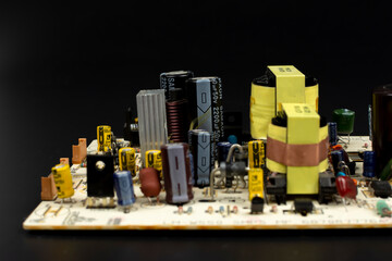 close-up of a printed circuit board with details of an electronic device.