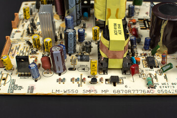 close-up of a printed circuit board with details of an electronic device.