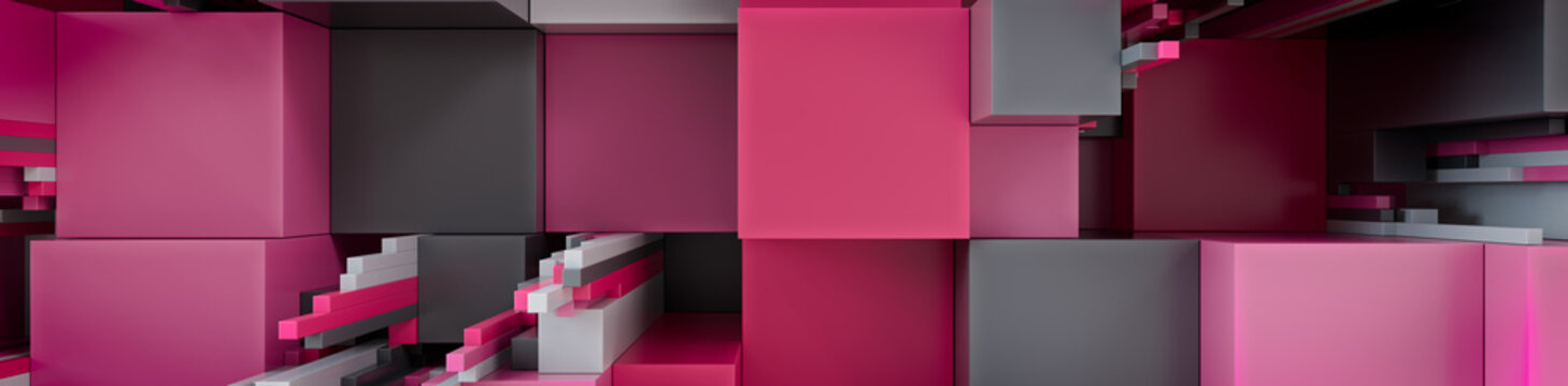 Multicolored 3D Block background. Tech Wallpaper with Pink and Grey hues. 3D Render 