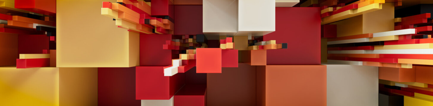 Multicolored 3D Block background. Tech Wallpaper with Orange and Yellow hues. 3D Render 