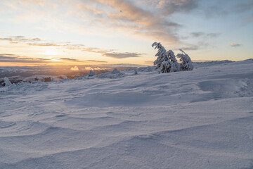 Landscape in winter from Vladeasa mountain, a mountain from Apuseni mountain range
