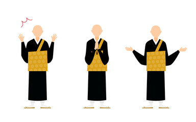 仏教のお坊さんのポーズセット、全身