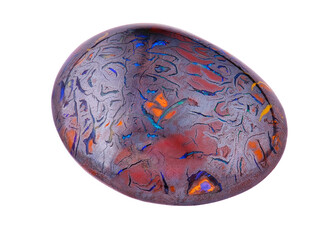 Opal boulder specimen gem stone closeup macro on white background