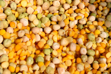 Washed pea fruit (whole, split). Background