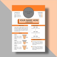 a cv template to apply for jobs. with A4 paper size which is designed simply and white orange color as well as a little shadow on the object name