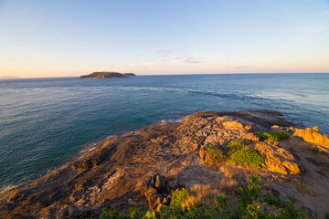 Morning sunrise on sea beach of sea island