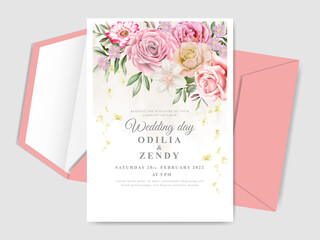 elegant floral hand drawn wedding invitation cards