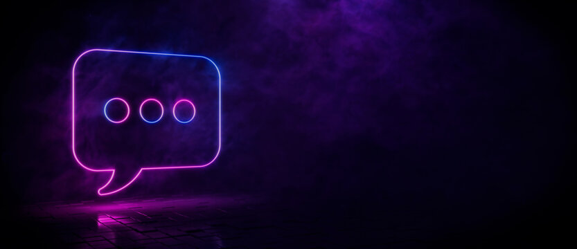 Pink and blue neon light sms icon. Vibrant colored technology symbol, isolated on a black background. 3D Render 