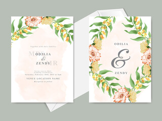 Fototapeta na wymiar elegant floral hand drawn wedding invitation cards