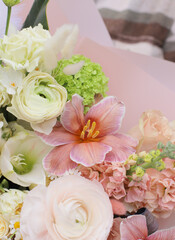 Flower composition of dried flowers. Macro photo. Wedding decor. A Beautiful bouquet of fresh flowers.