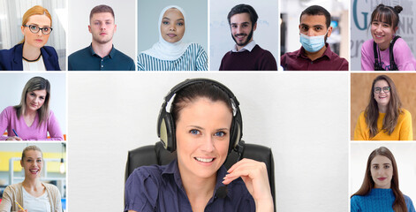 Online remote school class concept. Mixed race college student distance learning using computer conferencing. Learning from home during quarantine and coronavirus outbreak.