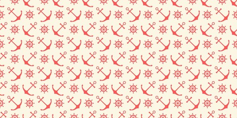 Nautical seamless pattern with ship wheels and anchors