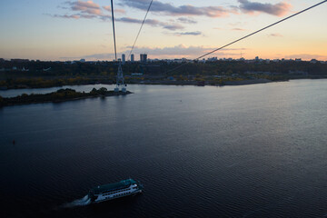View from above (funicular) on the Volga river. Sunset