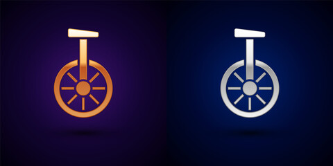 Gold and silver Unicycle or one wheel bicycle icon isolated on black background. Monowheel bicycle. Vector. © Oksana