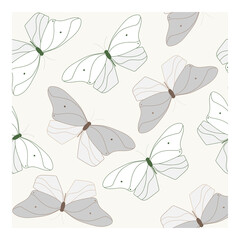 A pattern with flying butterflies on a gray-blue background. Seamless pattern. Vector illustration. Suitable for textile, fabric, paper, decoration, interior.