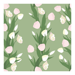 Vector flower pattern. Seamless botanic texture, detailed flowers illustrations. Doodle style, spring floral background.
