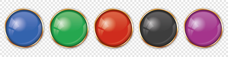 set of buttons with gold frame on transparent background	
